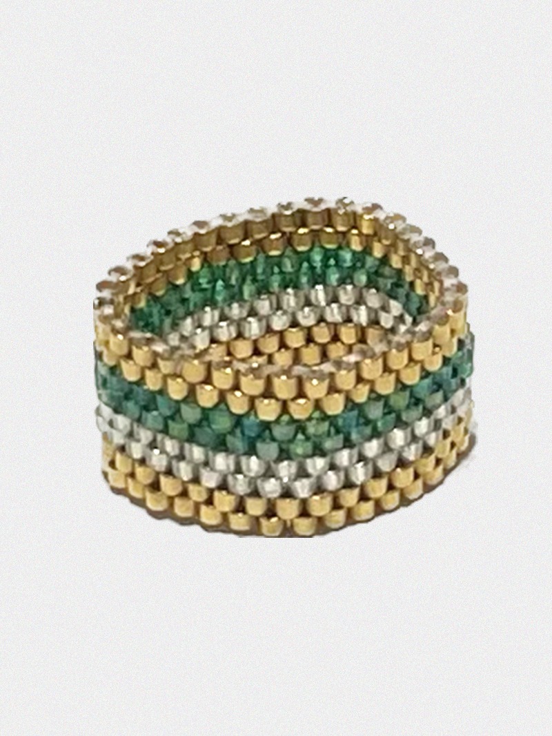 Amusant Green 14k Gold Silver beads ring