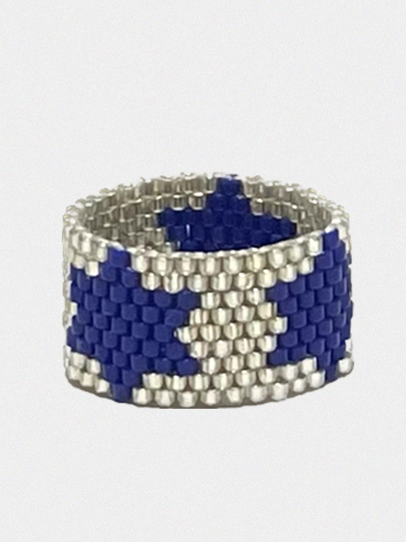 Blue Star Silver  Beads Ring