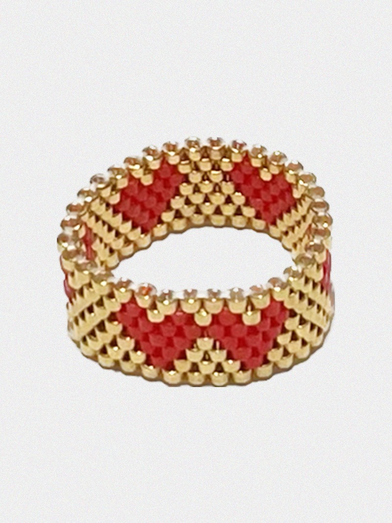 14k Gold Heart beads ring