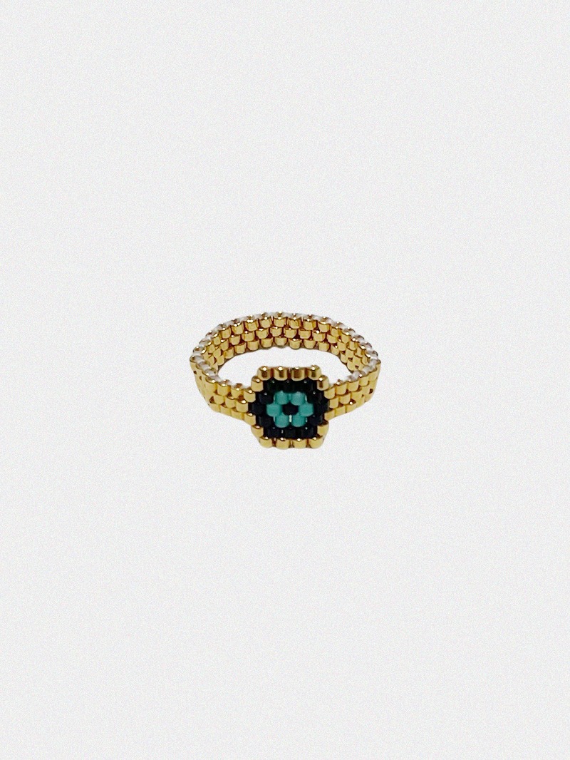 Amusant 14k gold Indian pattern beads ring